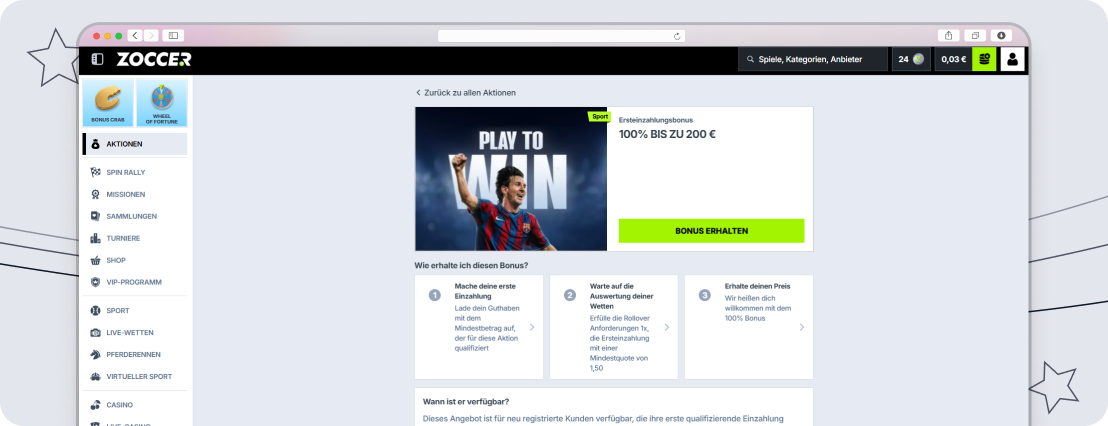 Zoccer Willkommensbonus