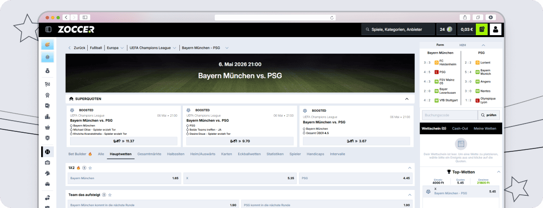 Zoccer Wettangebot