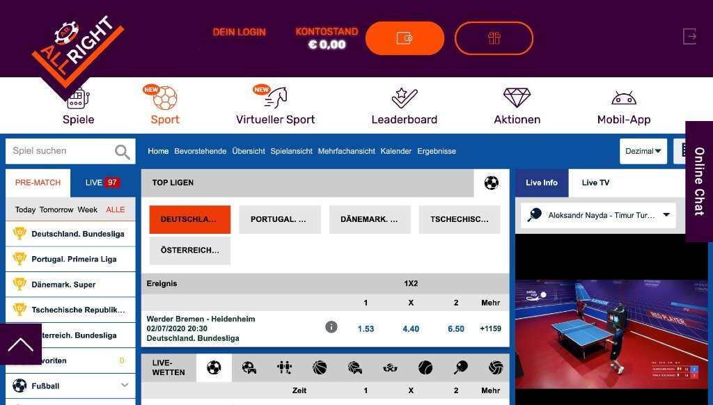 Allright Casino Sportwetten Erfahrungen – Optik und Design