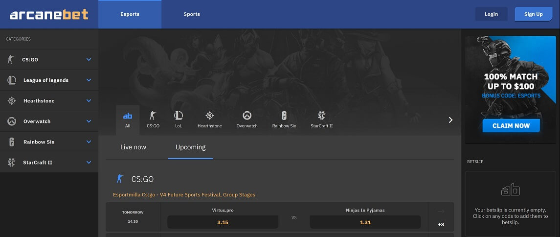 Arcanbet eSports-Wetten Spieleauswahl