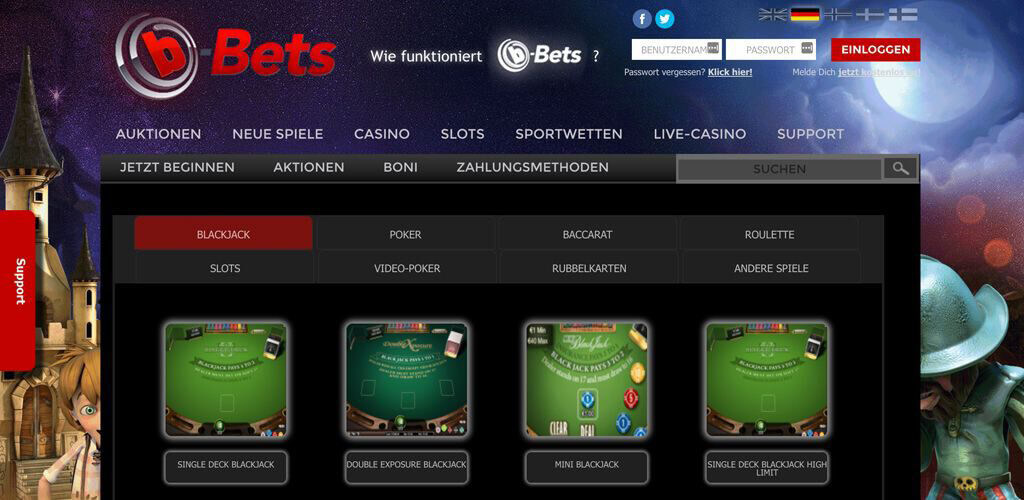 Casino Oberfläche bei b-Bets (Quelle: b-Bets)