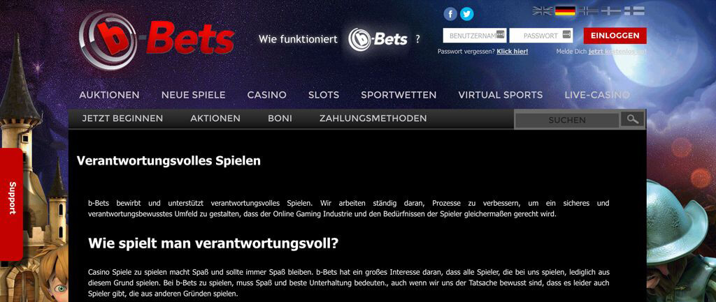 Auszug "Verantwortungsvolles Spielen" auf der Webseite von b-Bets (Quelle: b-Bets)