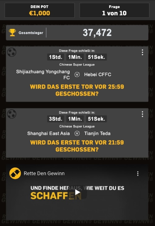 Betfair Beat the Drop – Frage aussuchen