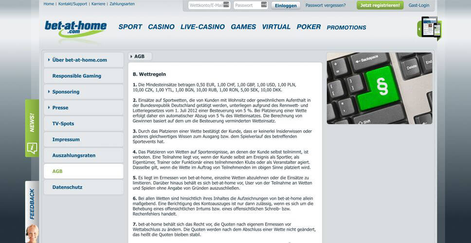 In den AGB´s von bet-at-home.com sind alle Informationen zu den Limits zu finden (Quelle: bet-at-home.com)