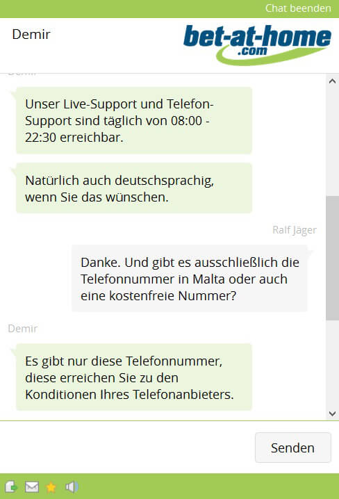 Auszug aus dem Live-Chat während unseres Support-Tests.