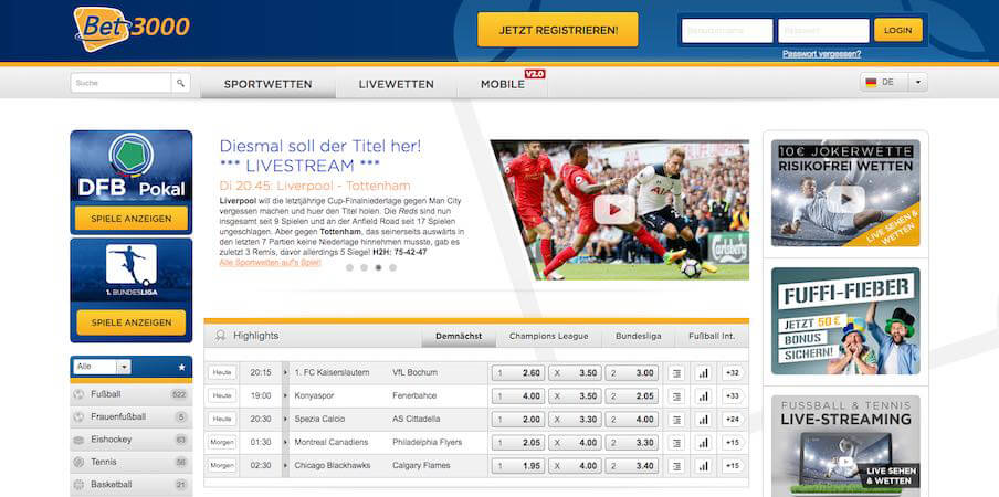 In unserem Bet3000-Livestream-Test erfahrt ihr alles zum Angebot des Sportwettenanbieters.