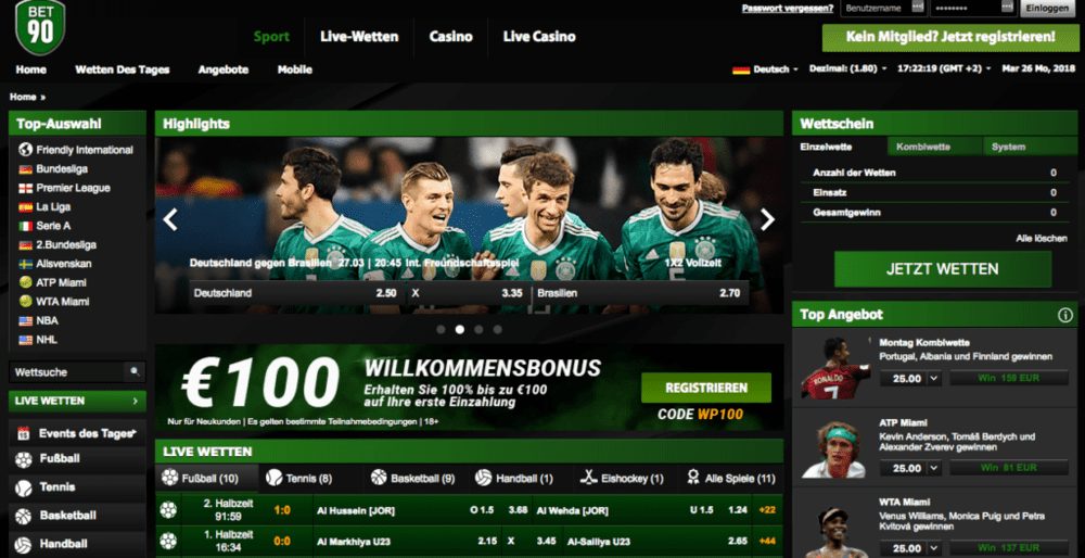 bet90 Sportwetten Startseite 