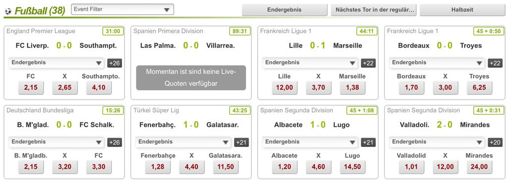 Livewetten-Oberfläche bei Betclic (Quelle: Betclic)