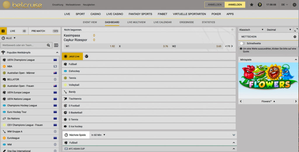 BetCruise Sportwetten Sportarten