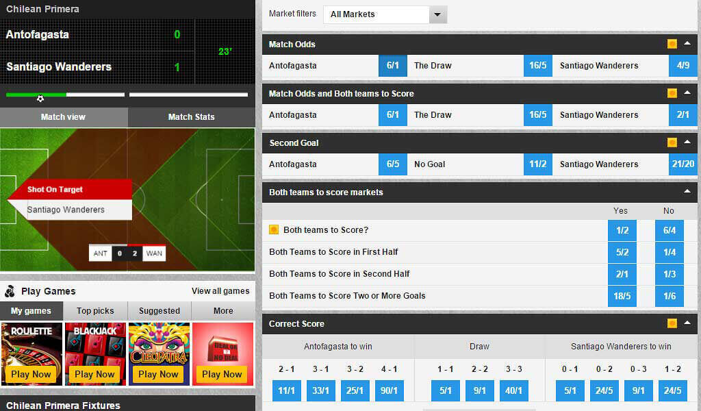Eine Übersicht über die Live-Wetten- und Trade-Märkte von Betfair bei einem Fußballspiel (Quelle: Betfair)