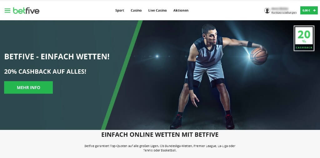 betfive Sportwetten Banner in dunklen grün-grau Tönen