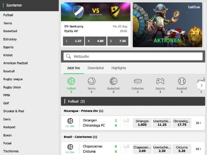 betfive Sportwetten Erfahrungen – Wettangebot