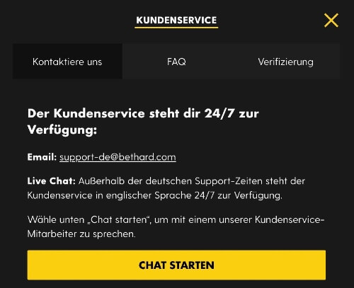 Der Kundenservice von Bethard Sportwetten