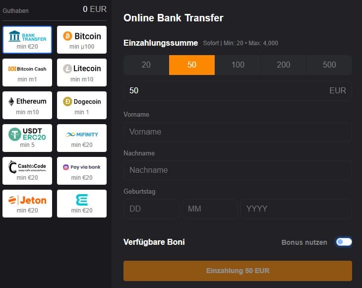 Einzahlungsmethoden von BetHeat Sportwetten