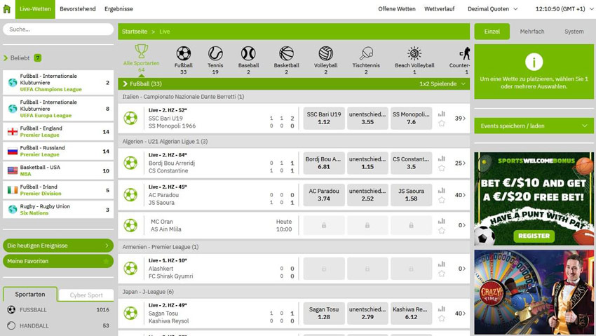 Livewetten von Betpat