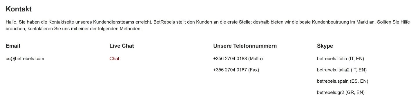 Betrebels Service und Supportmöglichkeiten