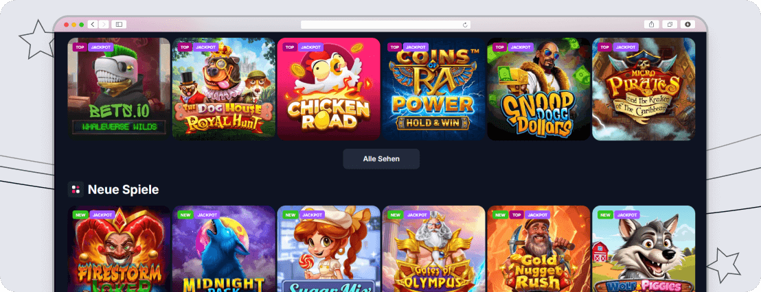 Slots und Casinospiele bei einem Online Casino.