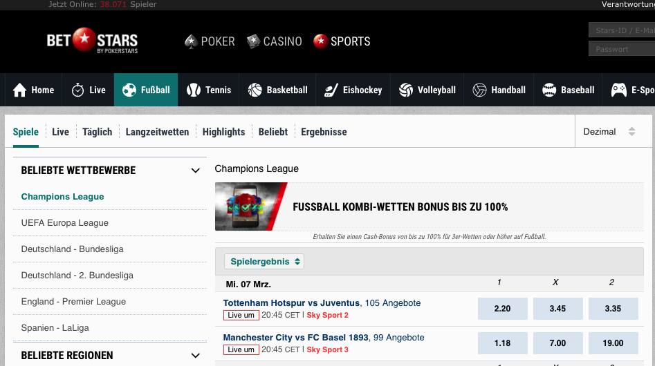 BetStars Wettangebot