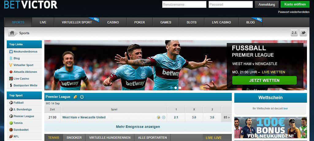 Auf der Startseite oben rechts geht es direkt zur Registrierung bei BetVictor (Quelle: BetVictor)