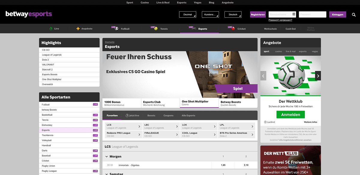 betway eSports Website