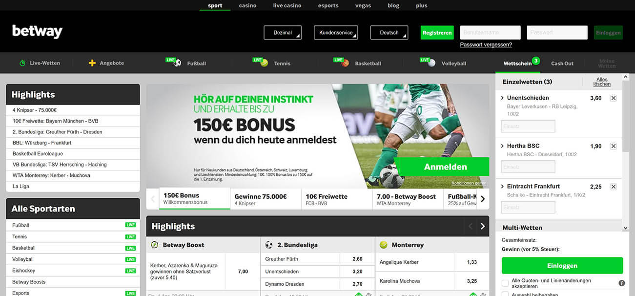 Betway bietet aktuell einen phantastischen Neukundenbonus!