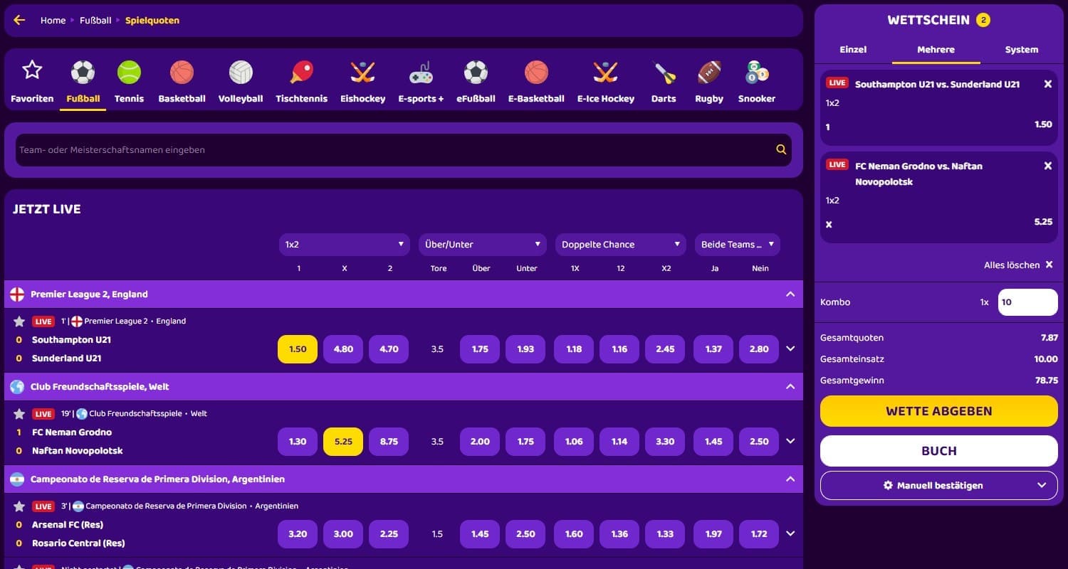 Livewetten von BonusBet