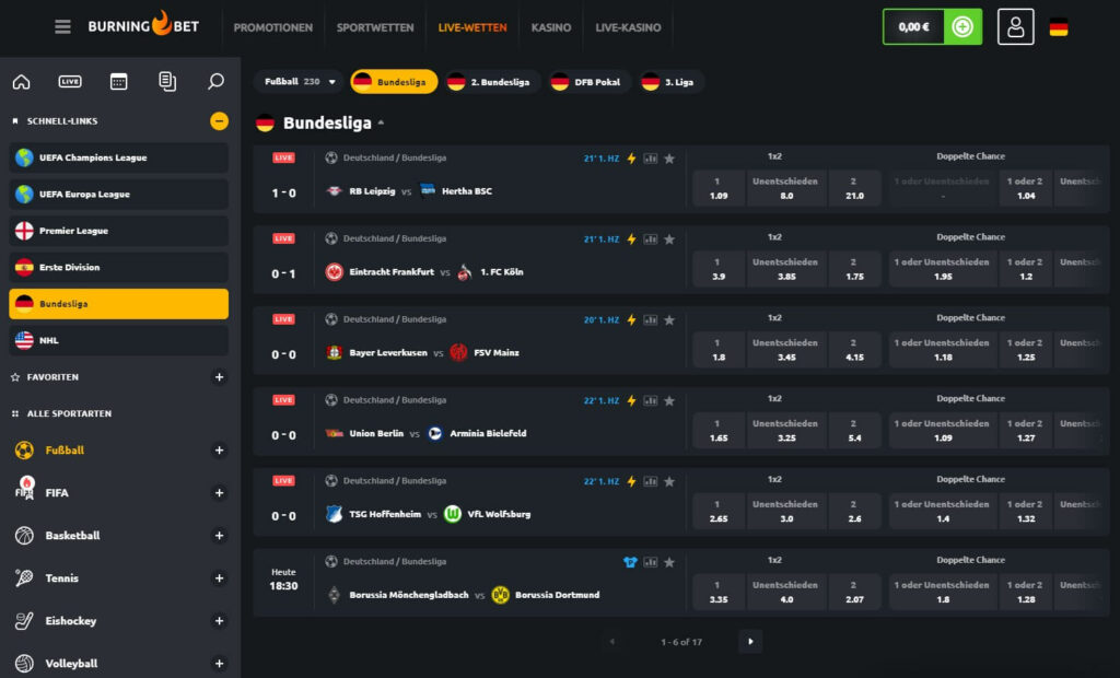 Livewetten von BurningBet