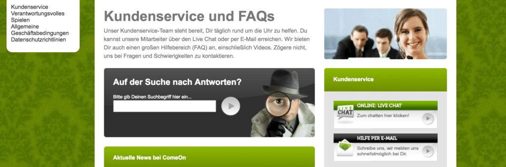 kundenservice support comeon
