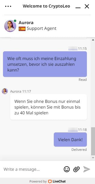 Live-Chat von CryptoLeo