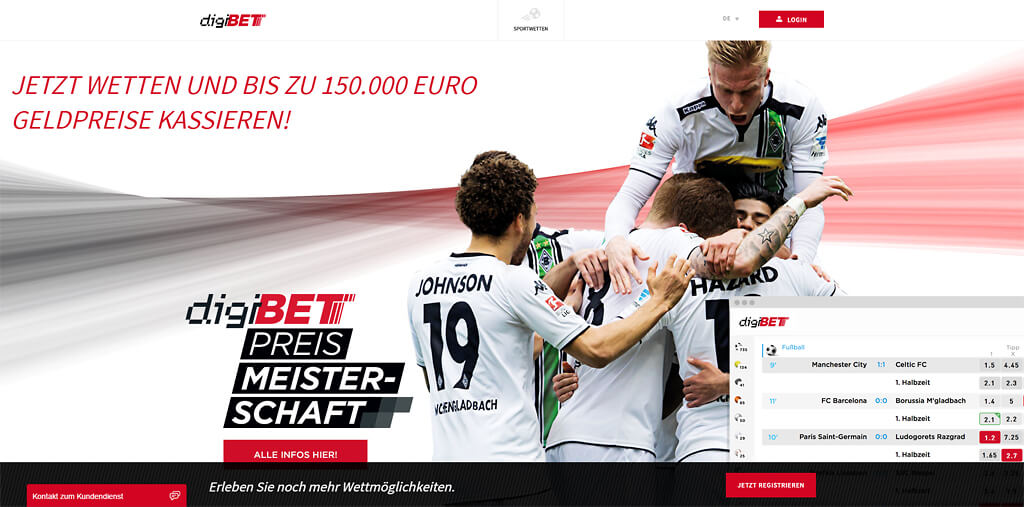 digibet Webseiten-Oberfläche