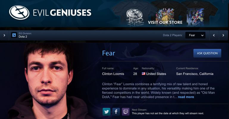 Dota 2 Ranglisten-Erster "Fear" von Evil Geniuses (Quelle: evilgeniuses.gg)