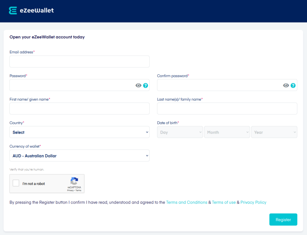 eZeeWallet Registrierung