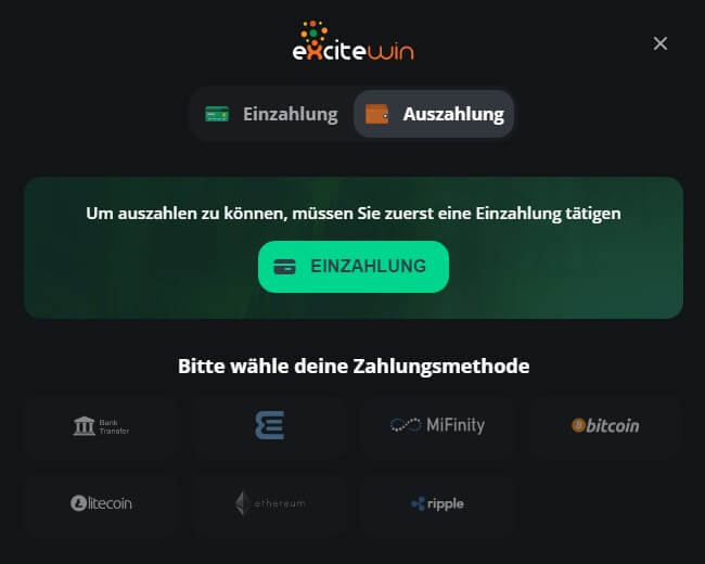 Auszahlung bei ExciteWin