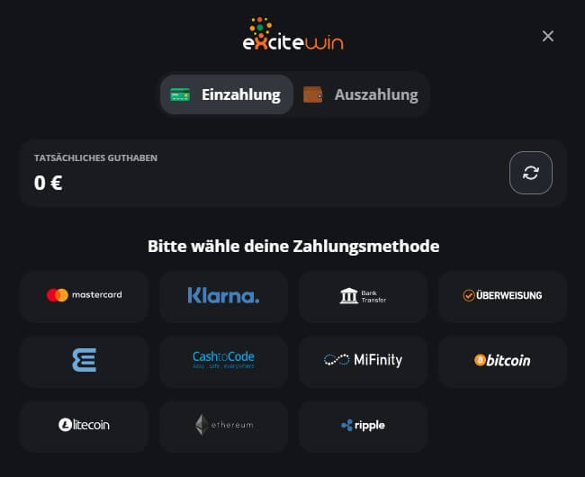 Einzahlung bei ExciteWin