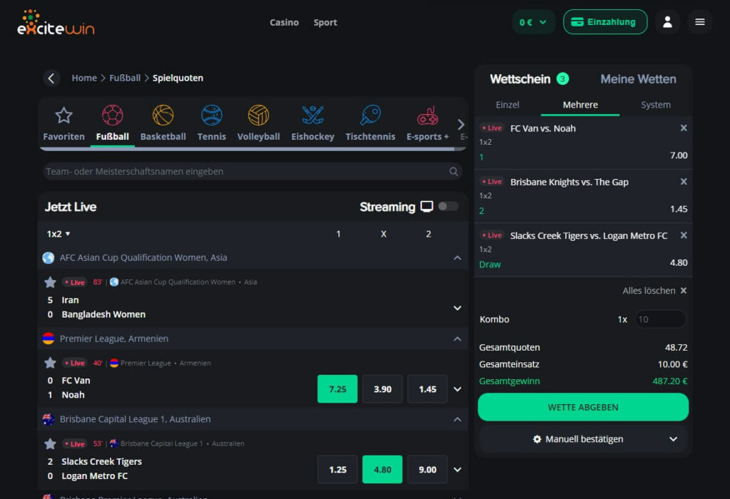 Livewetten von ExciteWin