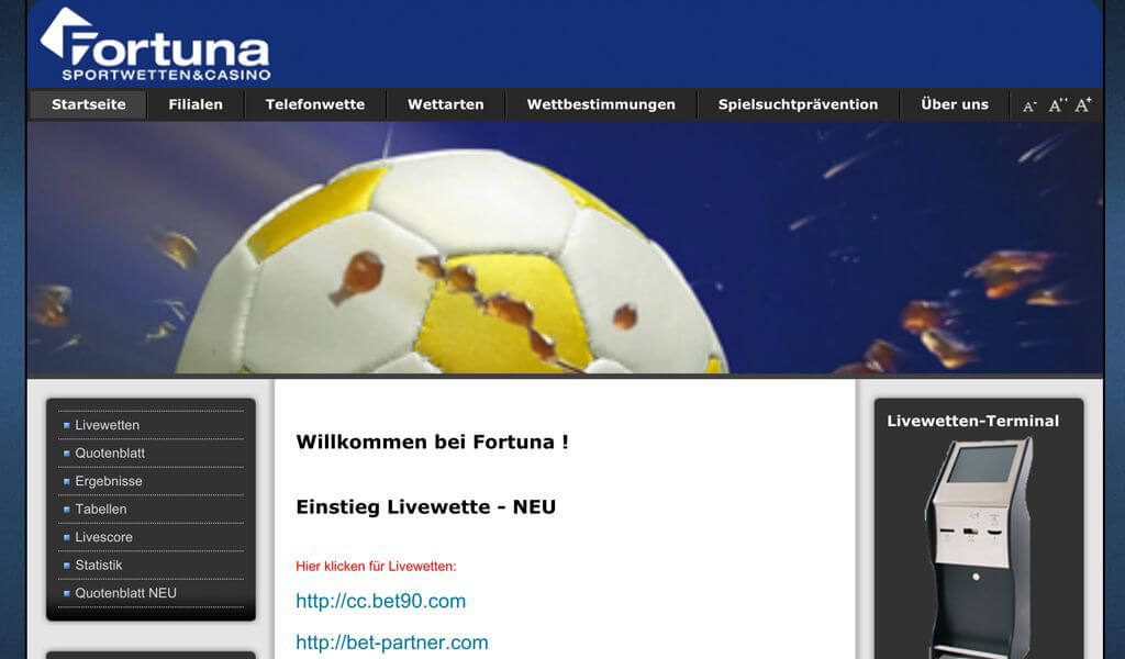 Startseite von Fortuna-Wetten (Quelle: fortunabet.at)