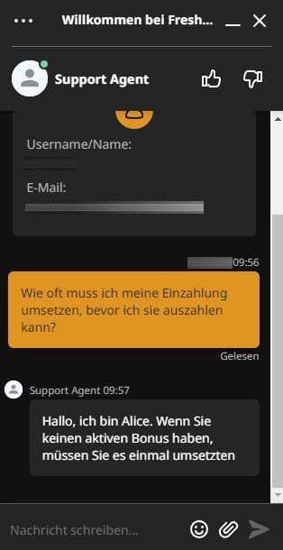 Live-Chat von Freshbet