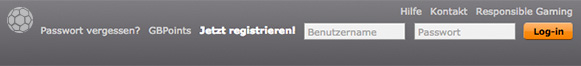 gamebookers Navigationsleiste Login-Bereich
