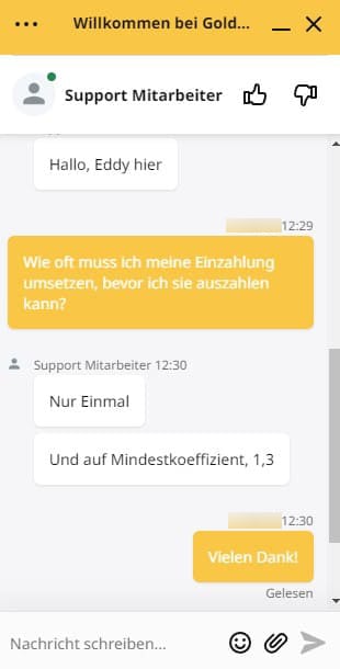 Live-Chat von Goldenbet