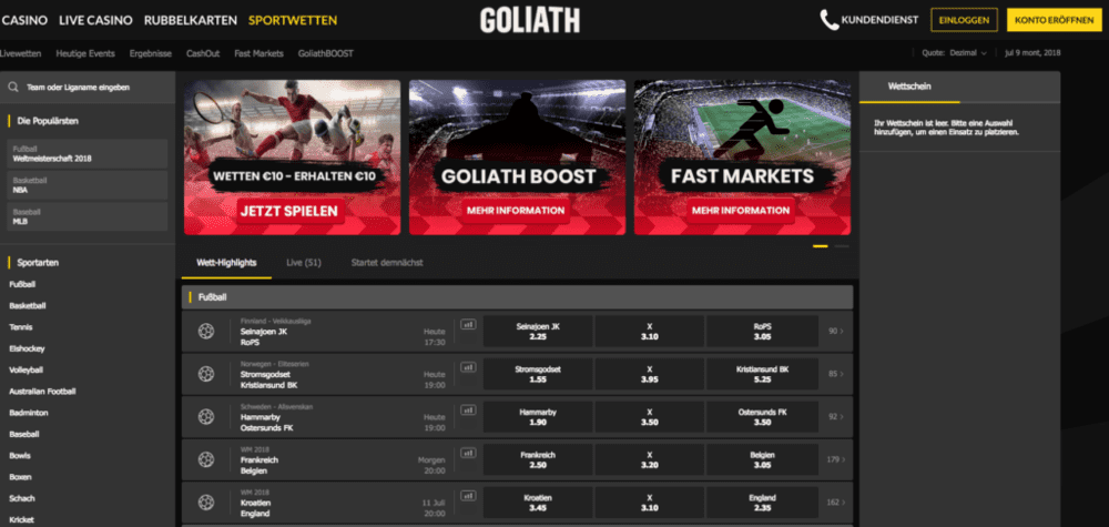 Goliath Sportwetten Highlights