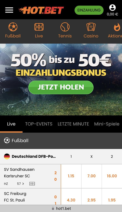 Mobile Ansicht HOTBET Sportwetten