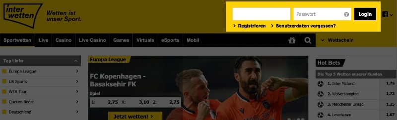 Interwetten – Einloggen
