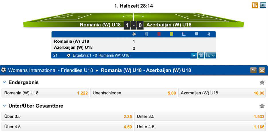 Livewetten-Oberfläche beim Wettanbieter Iron Bet (Quelle: Iron Bet)