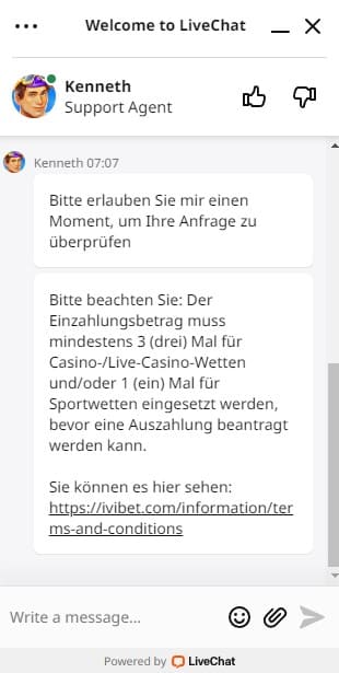 Live-Chat von Ivibet