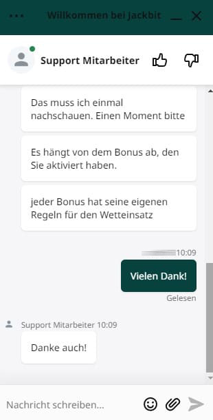 Live-Chat von Jackbit