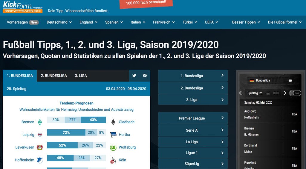 Screenshot der KickForm Homepage