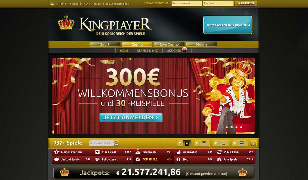 Kingplayer Casino Startseite (Quelle: Kingplayer)