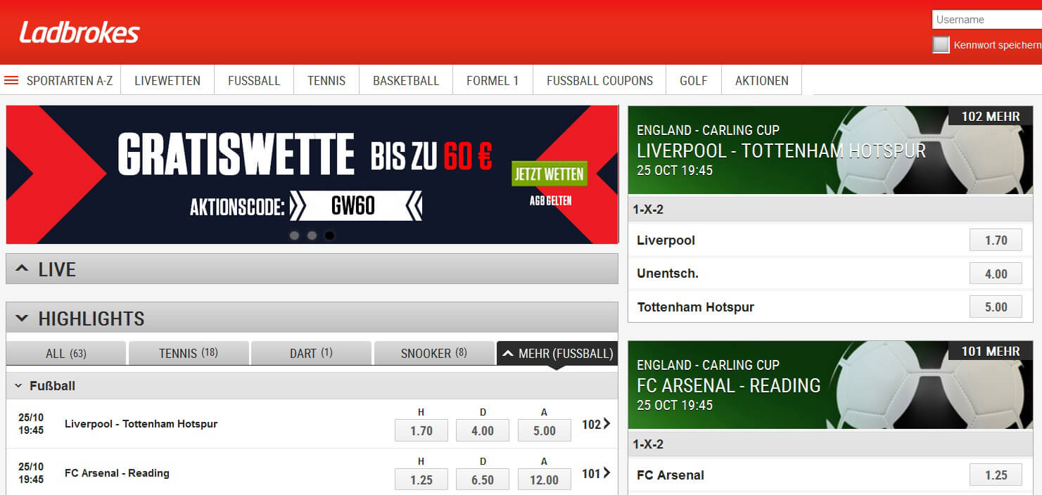 Jetzt ein Wettkonto bei Ladbrokes eröffnen, Gratiswette absahnen und auf die Bundesliga wetten! (Quelle: Ladbrokes)
