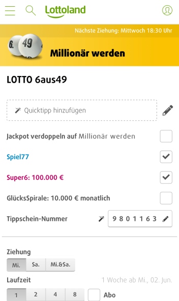 Tippabgabe bei Lottoland