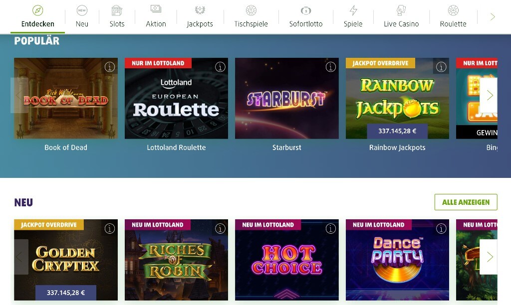 Lottoland Online Casino als weiterer Angebot